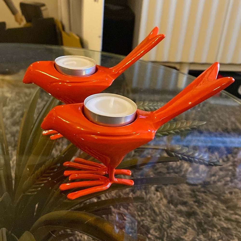 Pair of Bird votives. Metal. Made in India. Never used.
